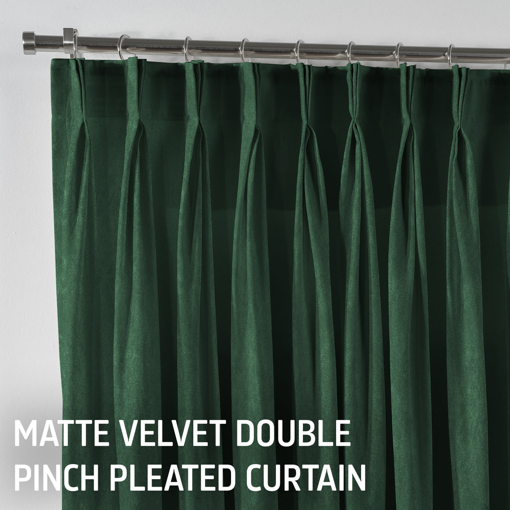 Matte Velvet Pinch Pleated Curtain Single Panel - Bottle Green