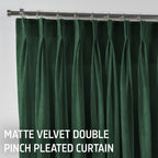 Matte Velvet Pinch Pleated Curtain Single Panel - Bottle Green