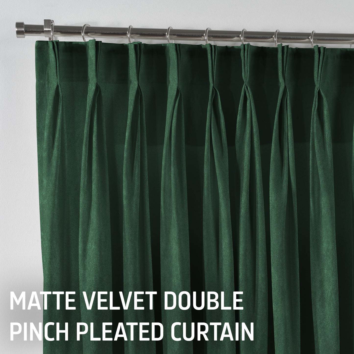 Matte Velvet Pinch Pleated Curtain Single Panel - Bottle Green