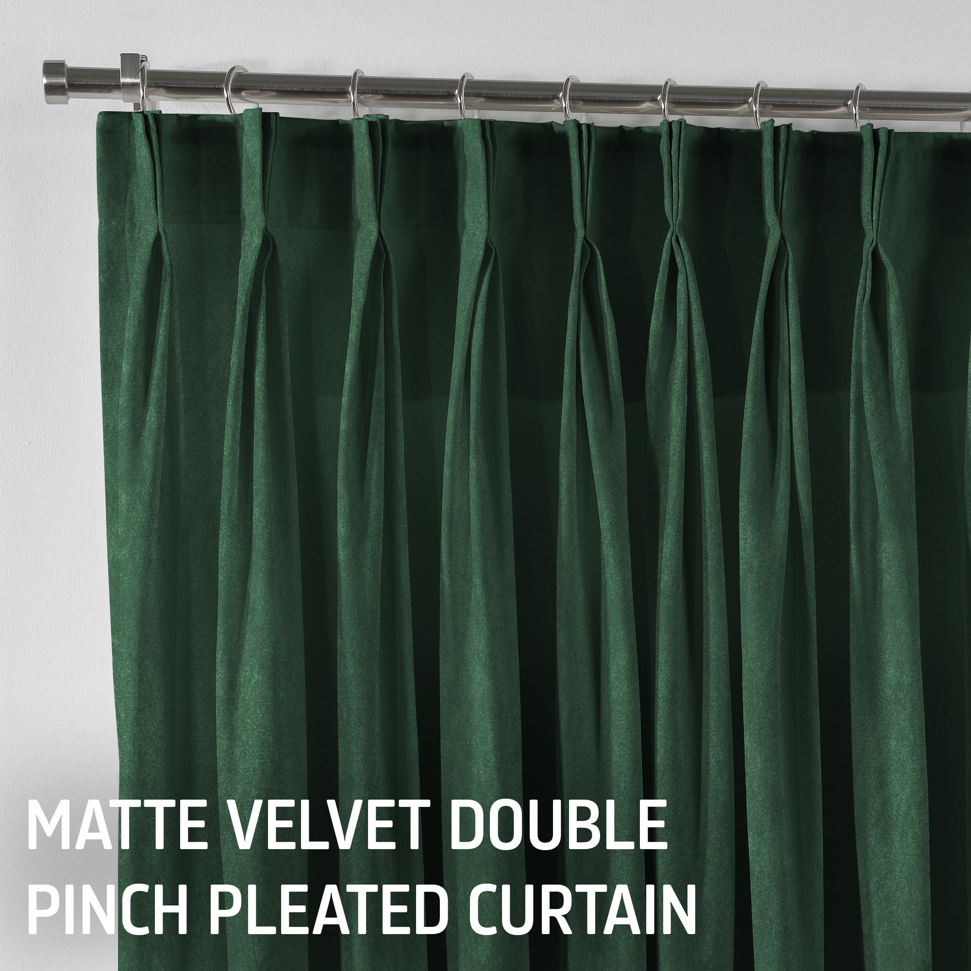 Matte Velvet Pinch Pleated Curtain Single Panel - Bottle Green