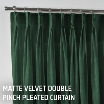 Matte Velvet Pinch Pleated Curtain Single Panel - Bottle Green