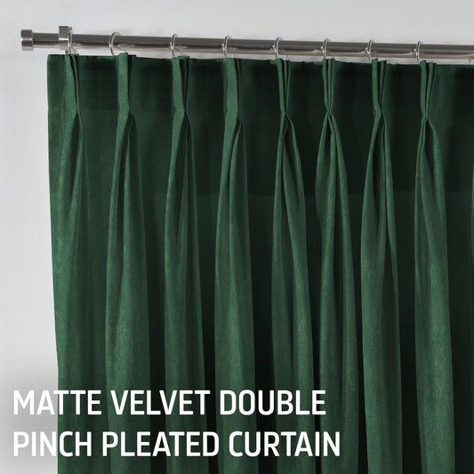 Matte Velvet Pinch Pleated Curtain Single Panel - Bottle Green