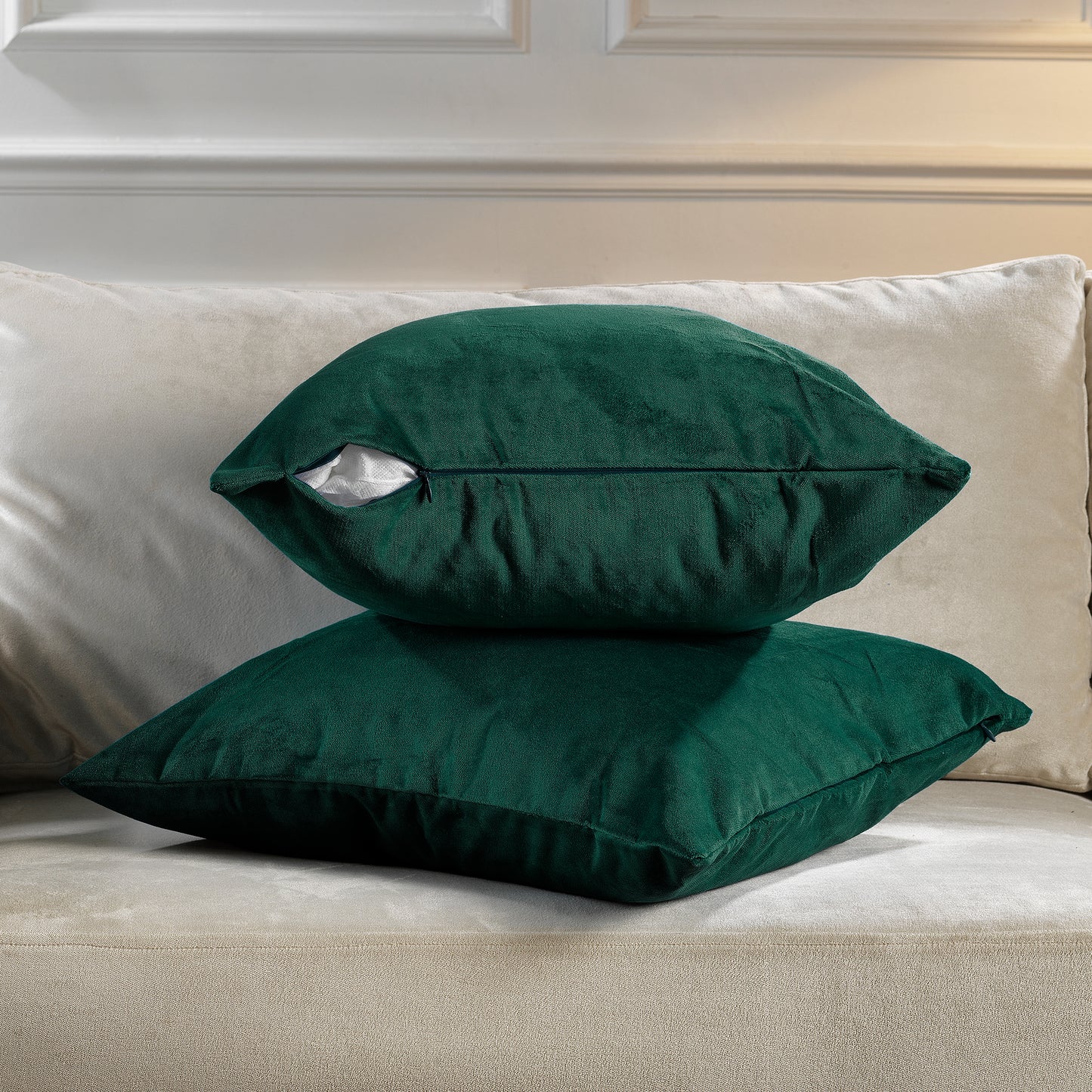 Matte Velvet Cushion Covers Set of 2 Hidden Zipper - Deep Jungle