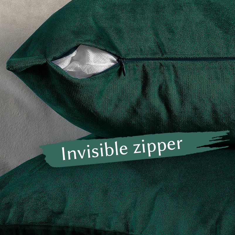 Matte Velvet Cushion Covers Set of 2 Hidden Zipper - Deep Jungle