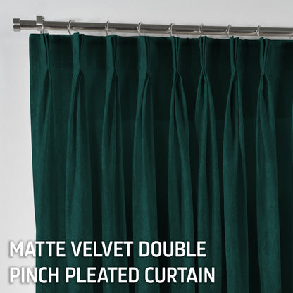Matte Velvet Pinch Pleated Curtain Single Panel - Deep Jungle