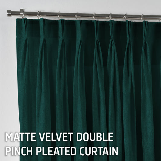 Matte Velvet Pinch Pleated Curtain Single Panel - Deep Jungle