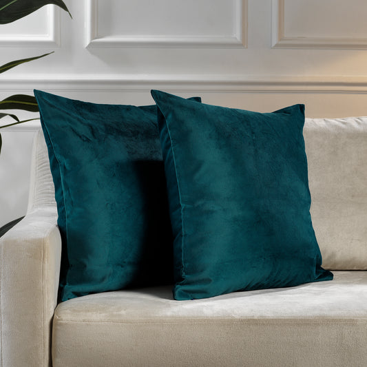 Matte Velvet Cushion Covers Set of 2 Hidden Zipper - Midnight Green