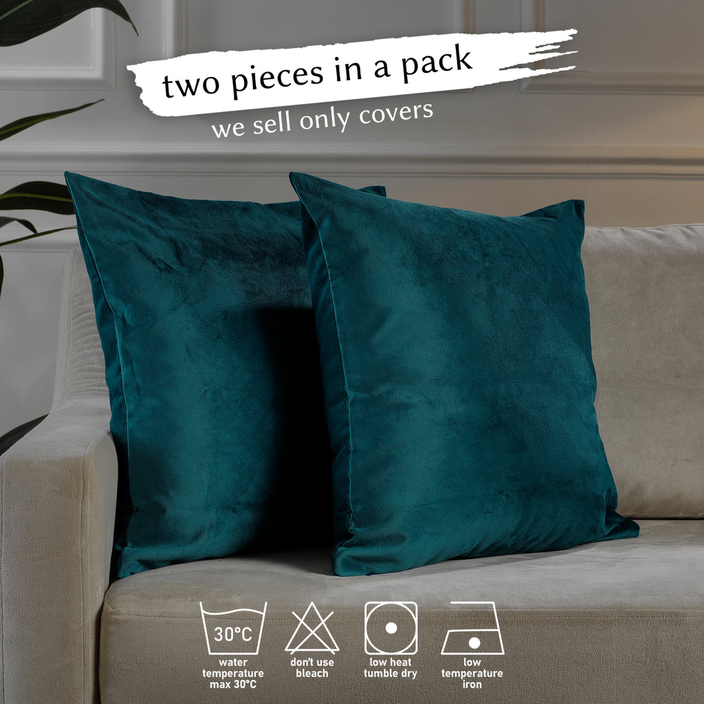 Matte Velvet Cushion Covers Set of 2 Hidden Zipper - Midnight Green