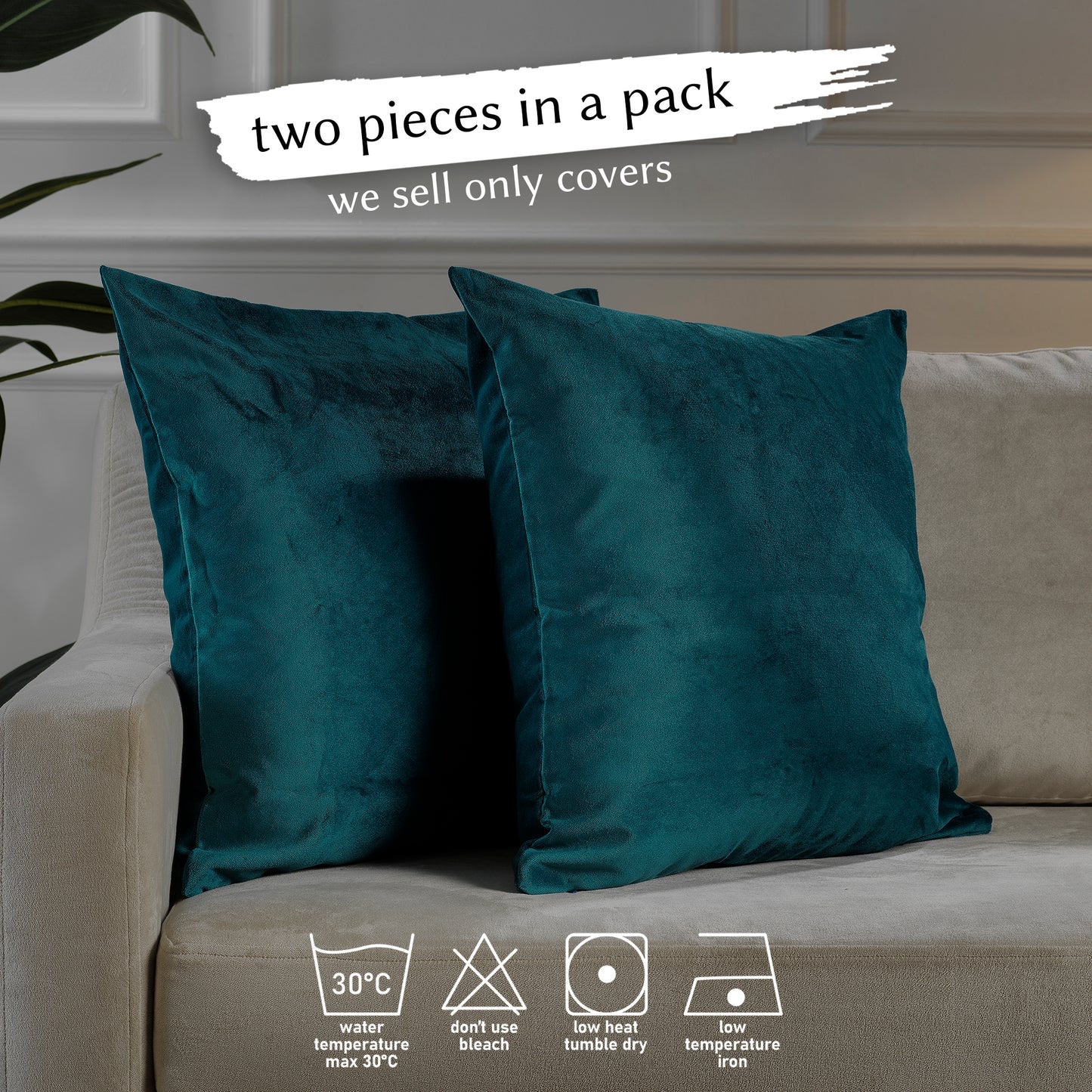 Matte Velvet Cushion Covers Set of 2 Hidden Zipper - Midnight Green
