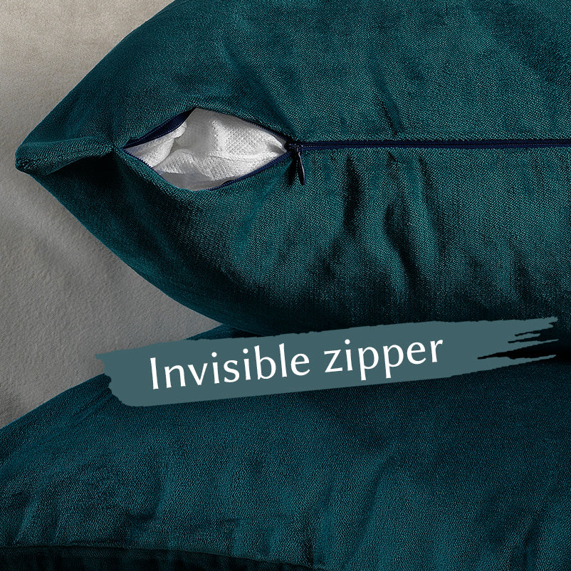 Matte Velvet Cushion Covers Set of 2 Hidden Zipper - Midnight Green