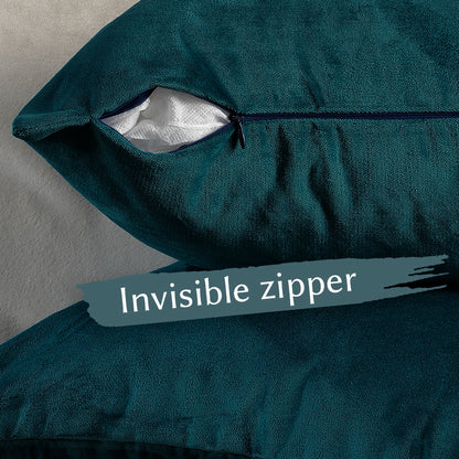 Matte Velvet Cushion Covers Set of 2 Hidden Zipper - Midnight Green