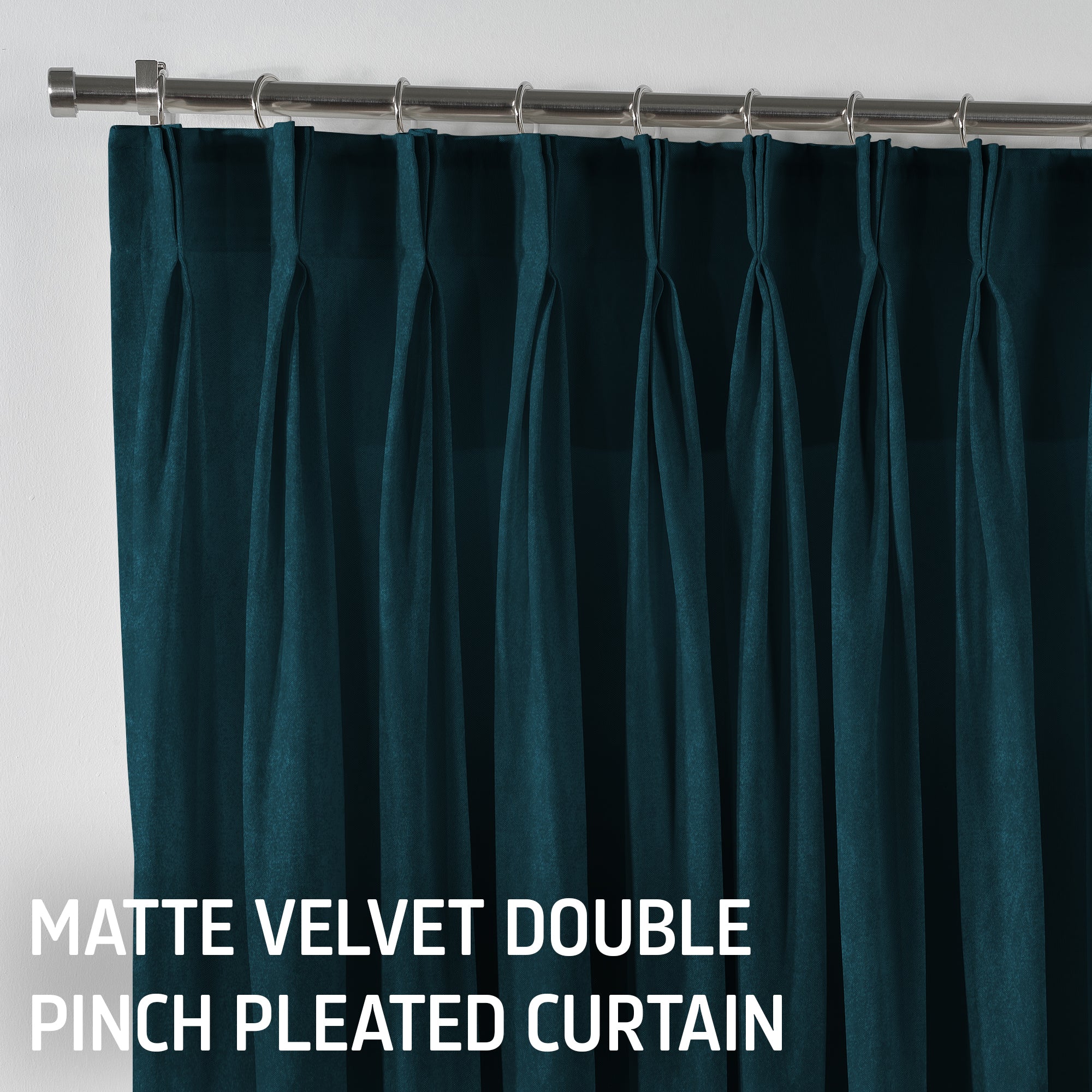 Matte Velvet Pinch Pleated Curtain Single Panel - Midnight Green