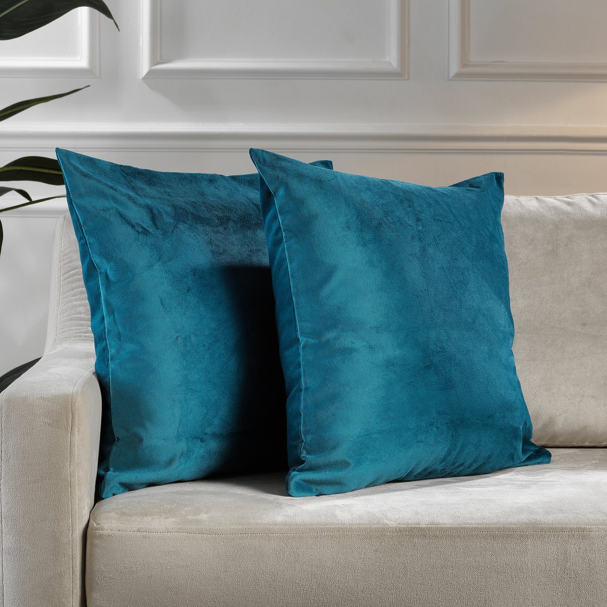 Matte Velvet Cushion Covers Set of 2 Hidden Zipper - Teal Blue