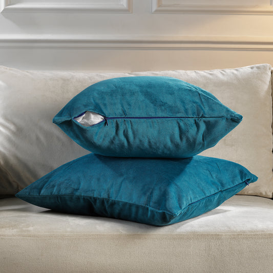 Matte Velvet Cushion Covers Set of 2 Hidden Zipper - Teal Blue