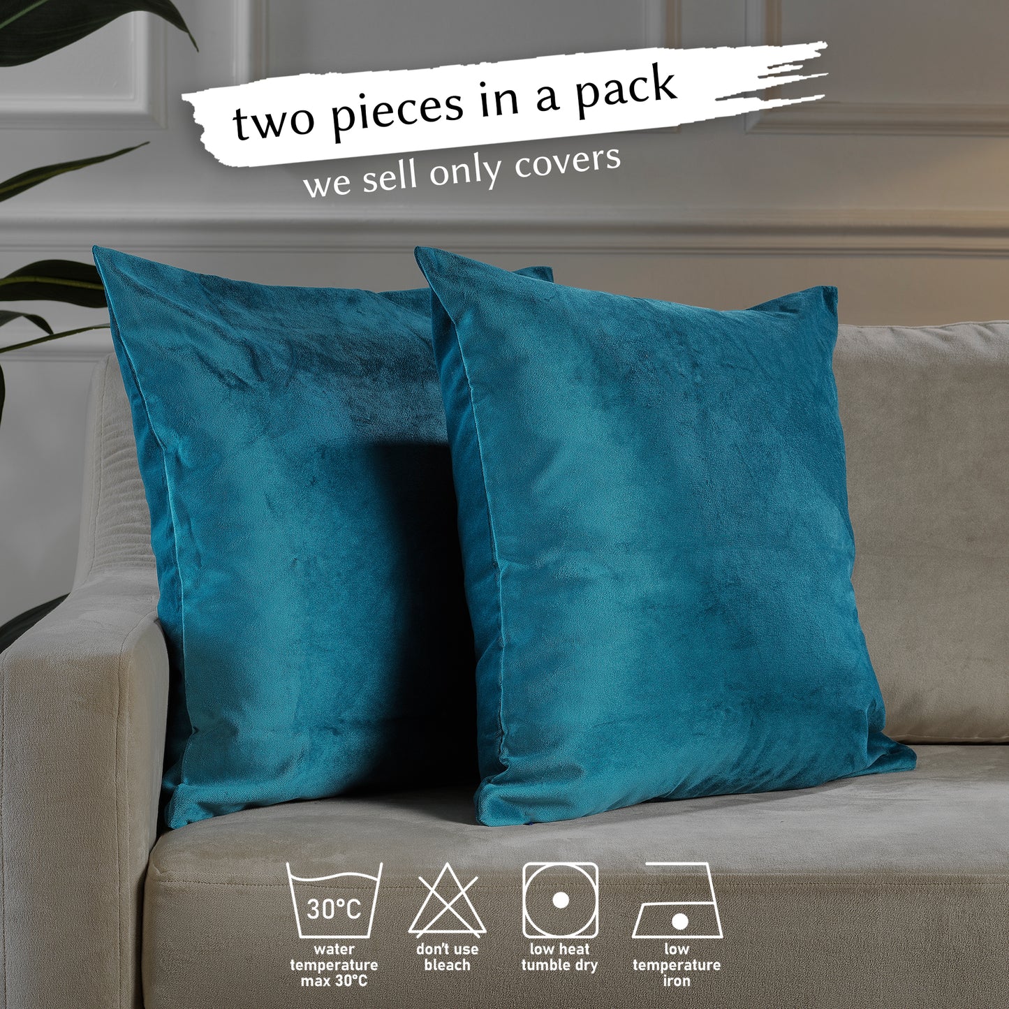 Matte Velvet Cushion Covers Set of 2 Hidden Zipper - Teal Blue