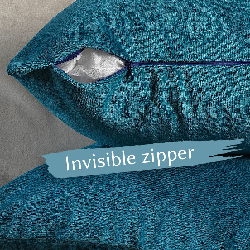 Matte Velvet Cushion Covers Set of 2 Hidden Zipper - Teal Blue