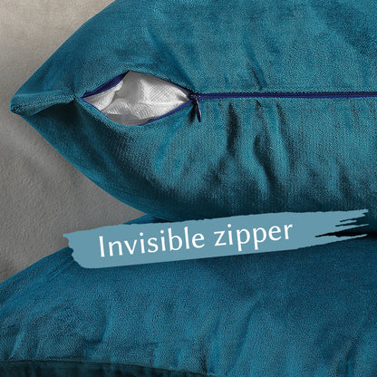 Matte Velvet Cushion Covers Set of 2 Hidden Zipper - Teal Blue