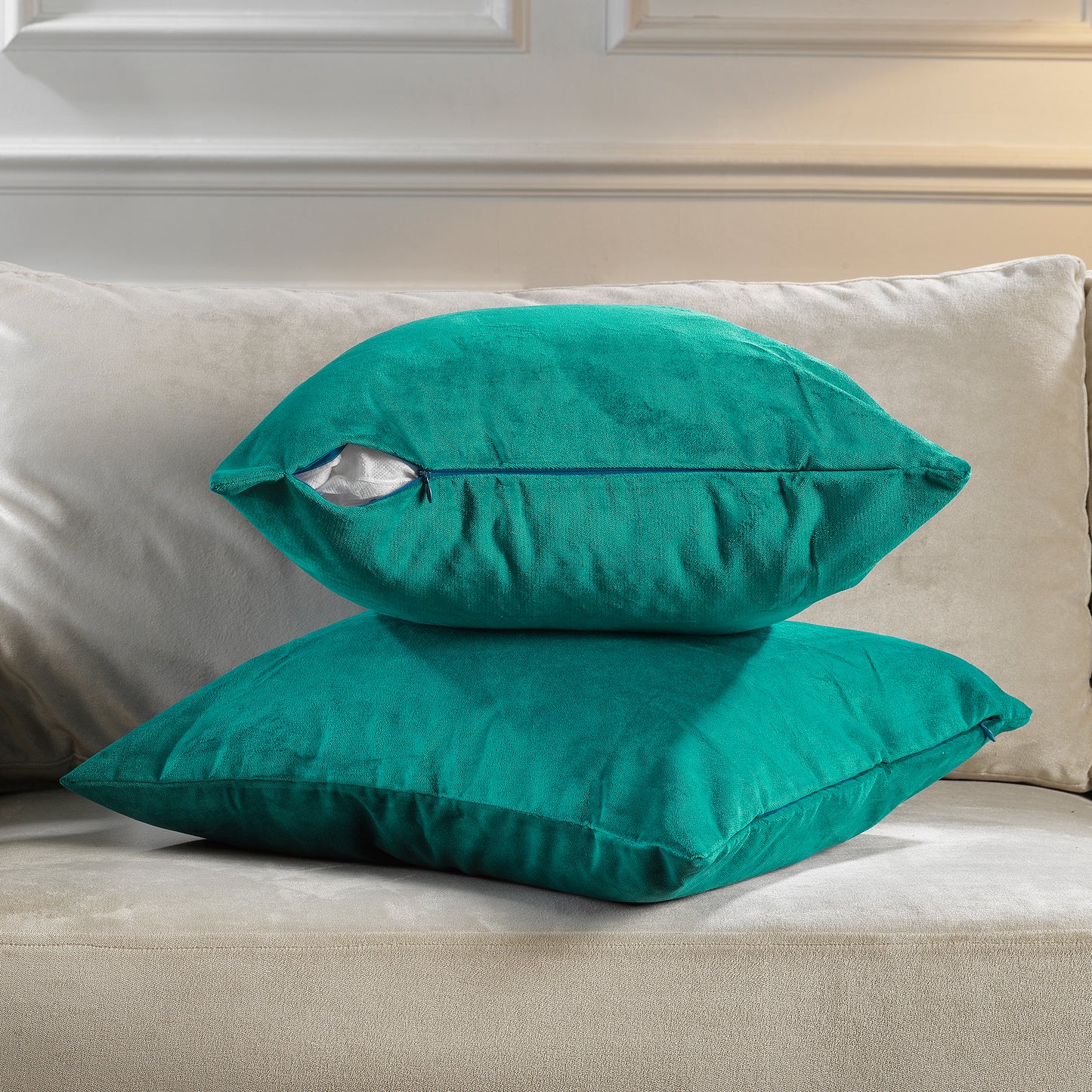 Matte Velvet Cushion Covers Set of 2 Hidden Zipper - Turquoise