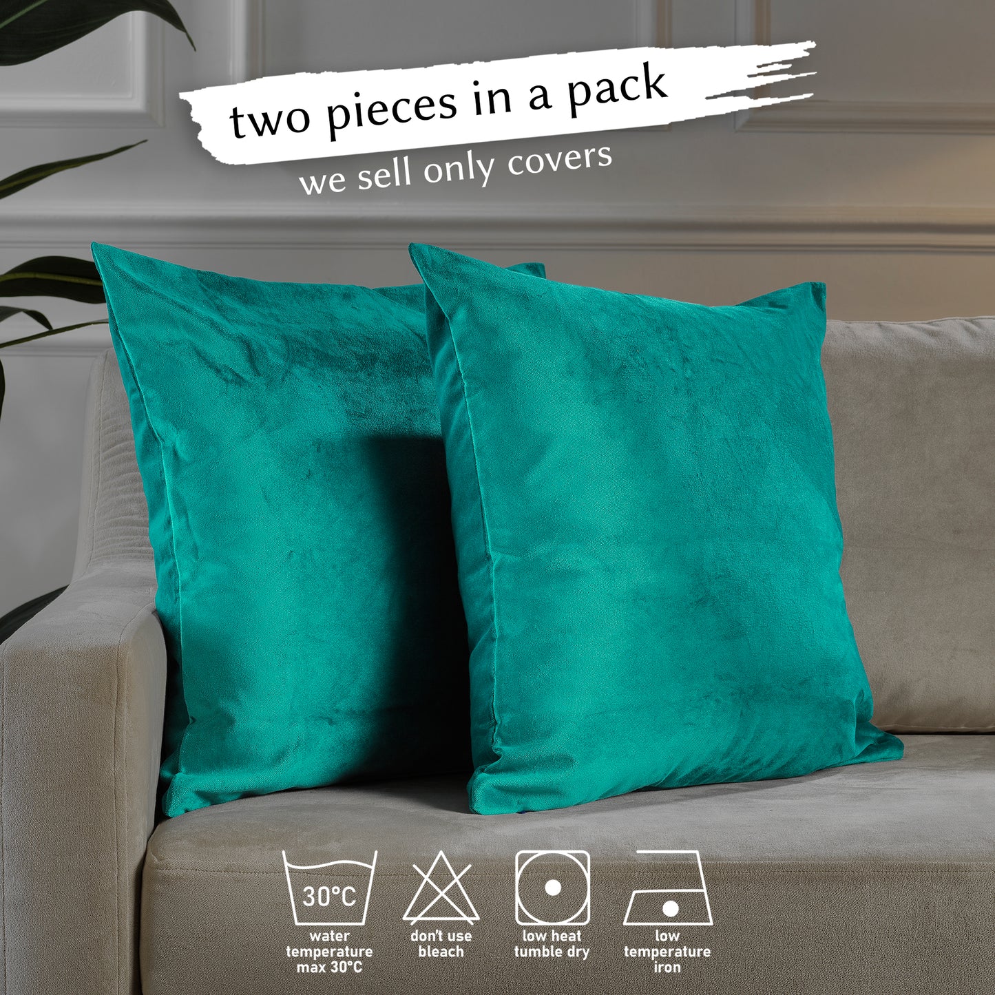 Matte Velvet Cushion Covers Set of 2 Hidden Zipper - Turquoise