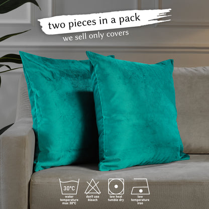 Matte Velvet Cushion Covers Set of 2 Hidden Zipper - Turquoise