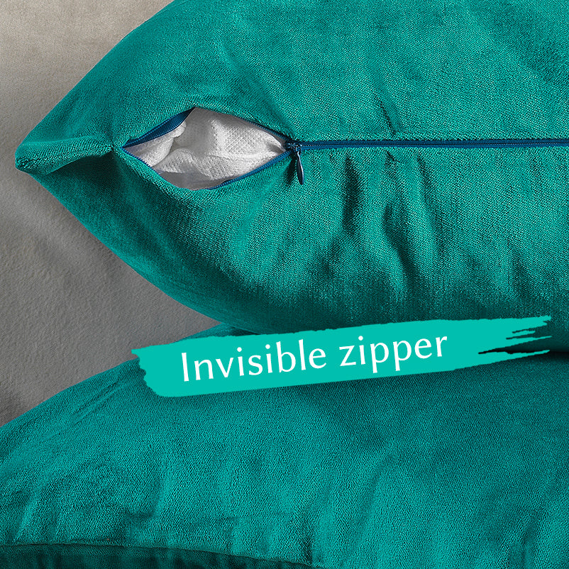 Matte Velvet Cushion Covers Set of 2 Hidden Zipper - Turquoise