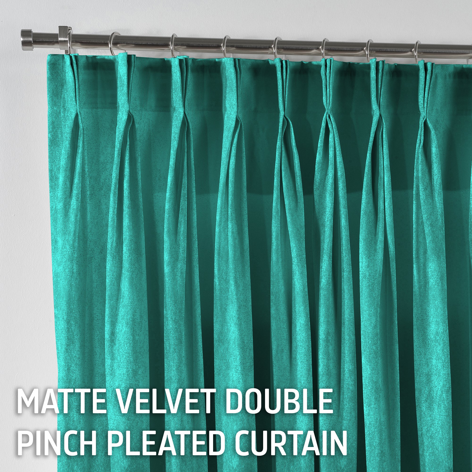 Matte Velvet Pinch Pleated Curtain Single Panel - Turquoise