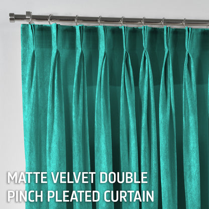 Matte Velvet Pinch Pleated Curtain Single Panel - Turquoise