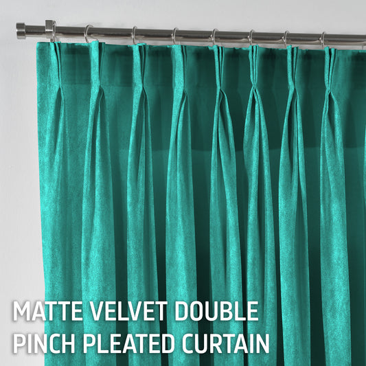Matte Velvet Pinch Pleated Curtain Single Panel - Turquoise