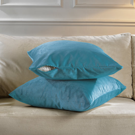 Matte Velvet Cushion Covers Set of 2 Hidden Zipper - Sky Blue