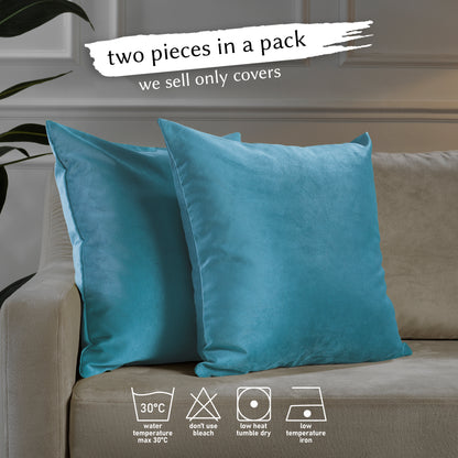 Matte Velvet Cushion Covers Set of 2 Hidden Zipper - Sky Blue