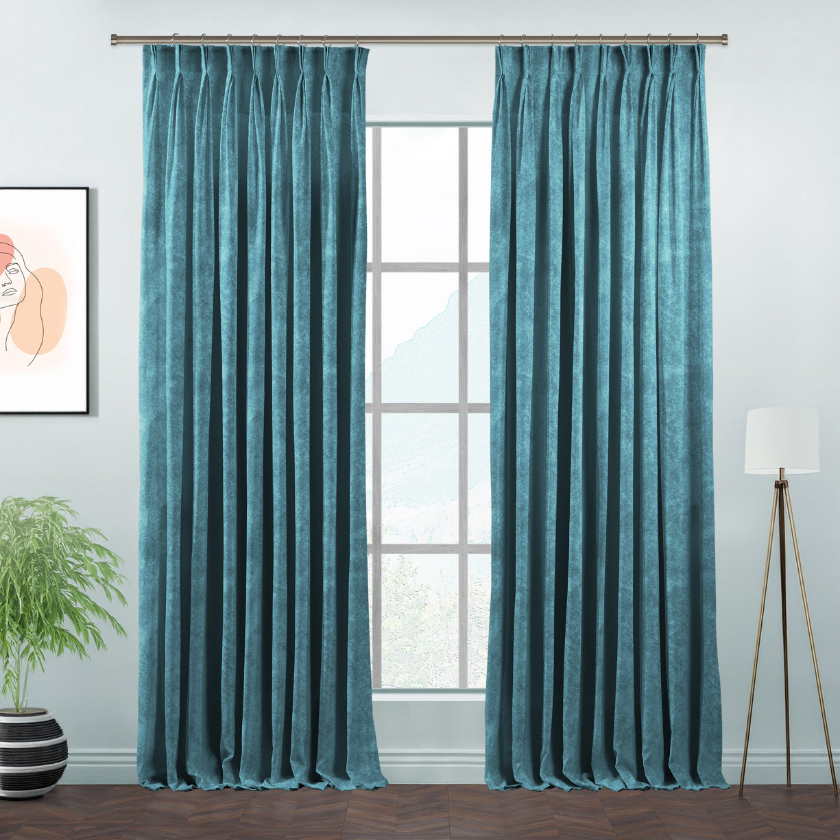 Matte Velvet Pinch Pleated Curtain Single Panel - Sky Blue