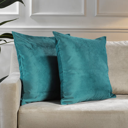 Matte Velvet Cushion Covers Set of 2 Hidden Zipper - Bluish Green