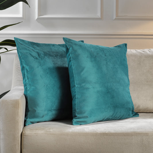 Matte Velvet Cushion Covers Set of 2 Hidden Zipper - Bluish Green