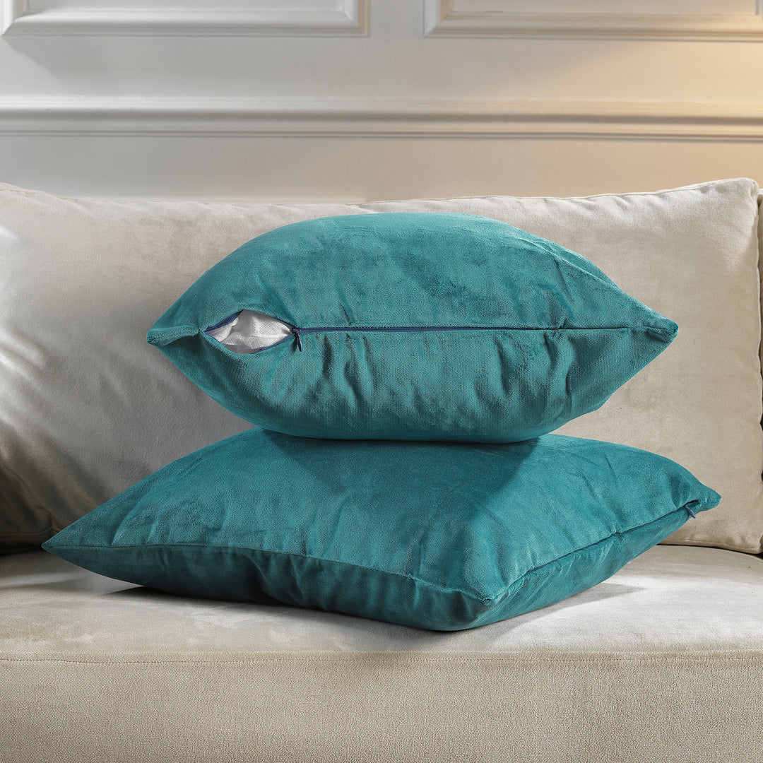 Matte Velvet Cushion Covers Set of 2 Hidden Zipper - Bluish Green