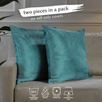 Matte Velvet Cushion Covers Set of 2 Hidden Zipper - Bluish Green