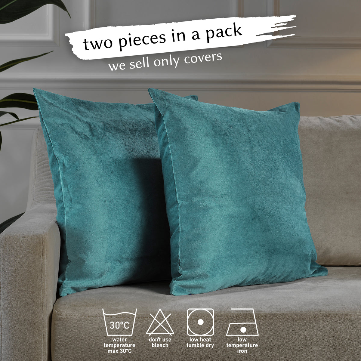 Matte Velvet Cushion Covers Set of 2 Hidden Zipper - Bluish Green