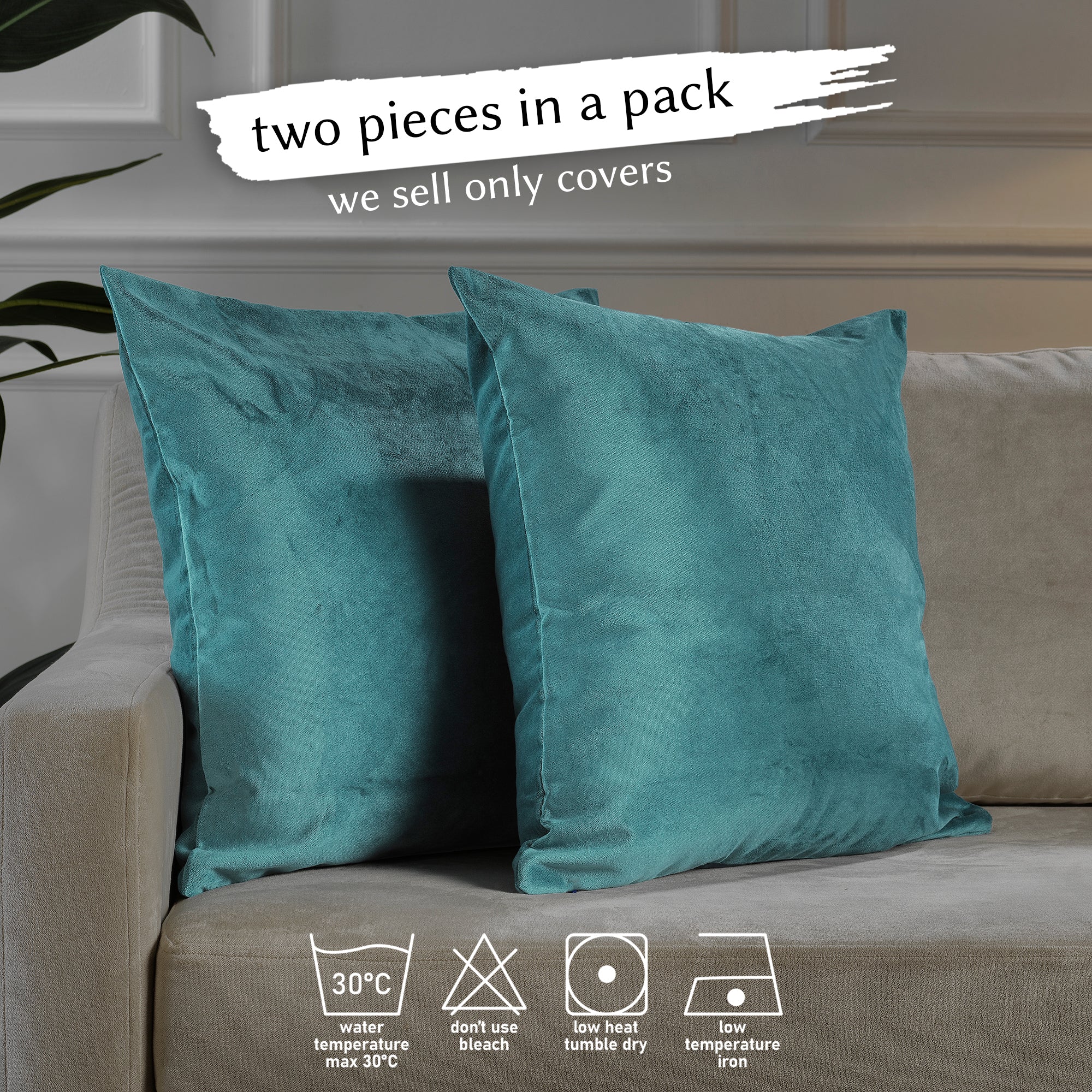 Matte Velvet Cushion Covers Set of 2 Hidden Zipper - Bluish Green