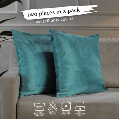 Matte Velvet Cushion Covers Set of 2 Hidden Zipper - Bluish Green