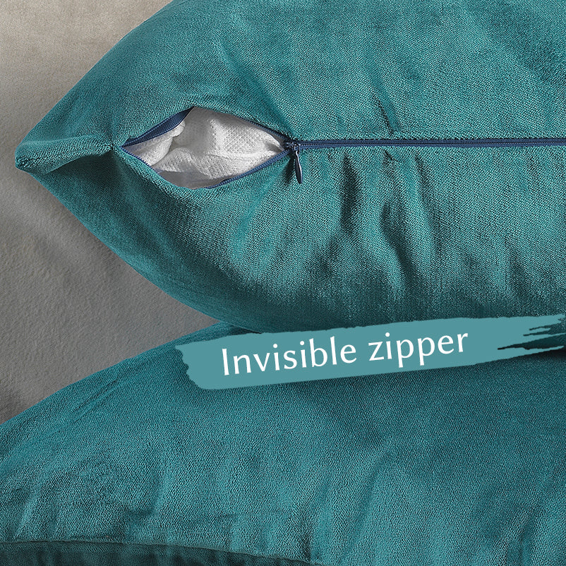 Matte Velvet Cushion Covers Set of 2 Hidden Zipper - Bluish Green