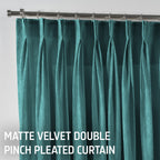 Matte Velvet Pinch Pleated Curtain Single Panel - Bluish Green