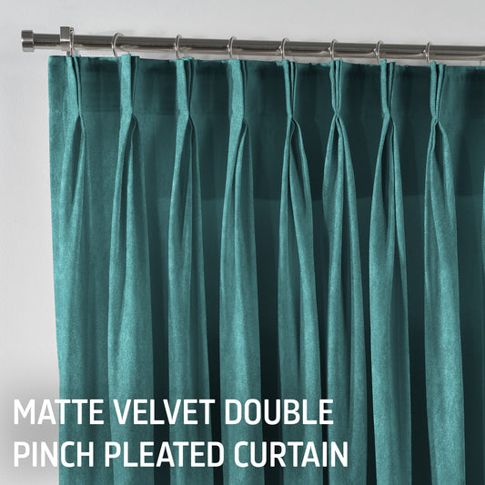 Matte Velvet Pinch Pleated Curtain Single Panel - Bluish Green