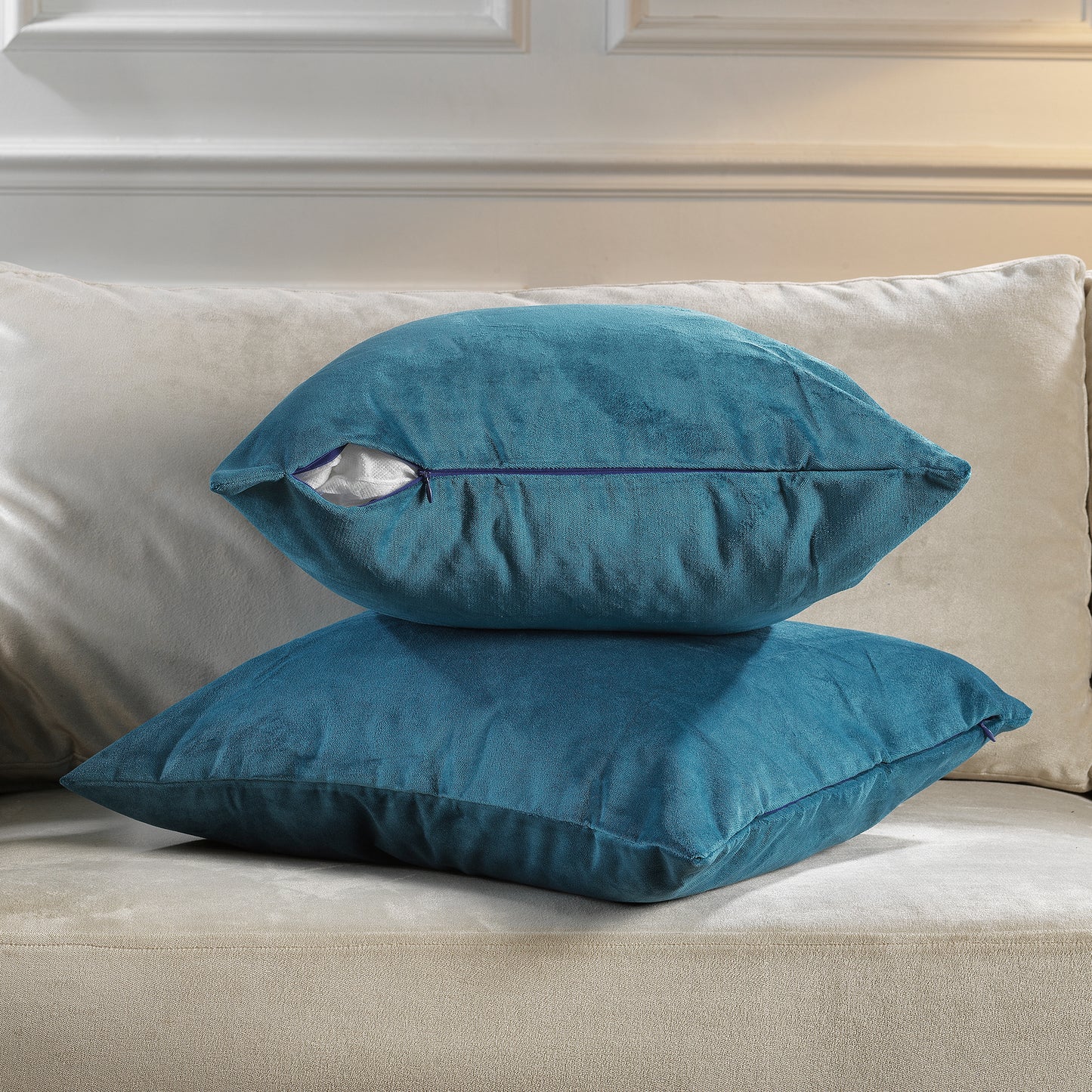 Matte Velvet Cushion Covers Set of 2 Hidden Zipper - Celestial Blue