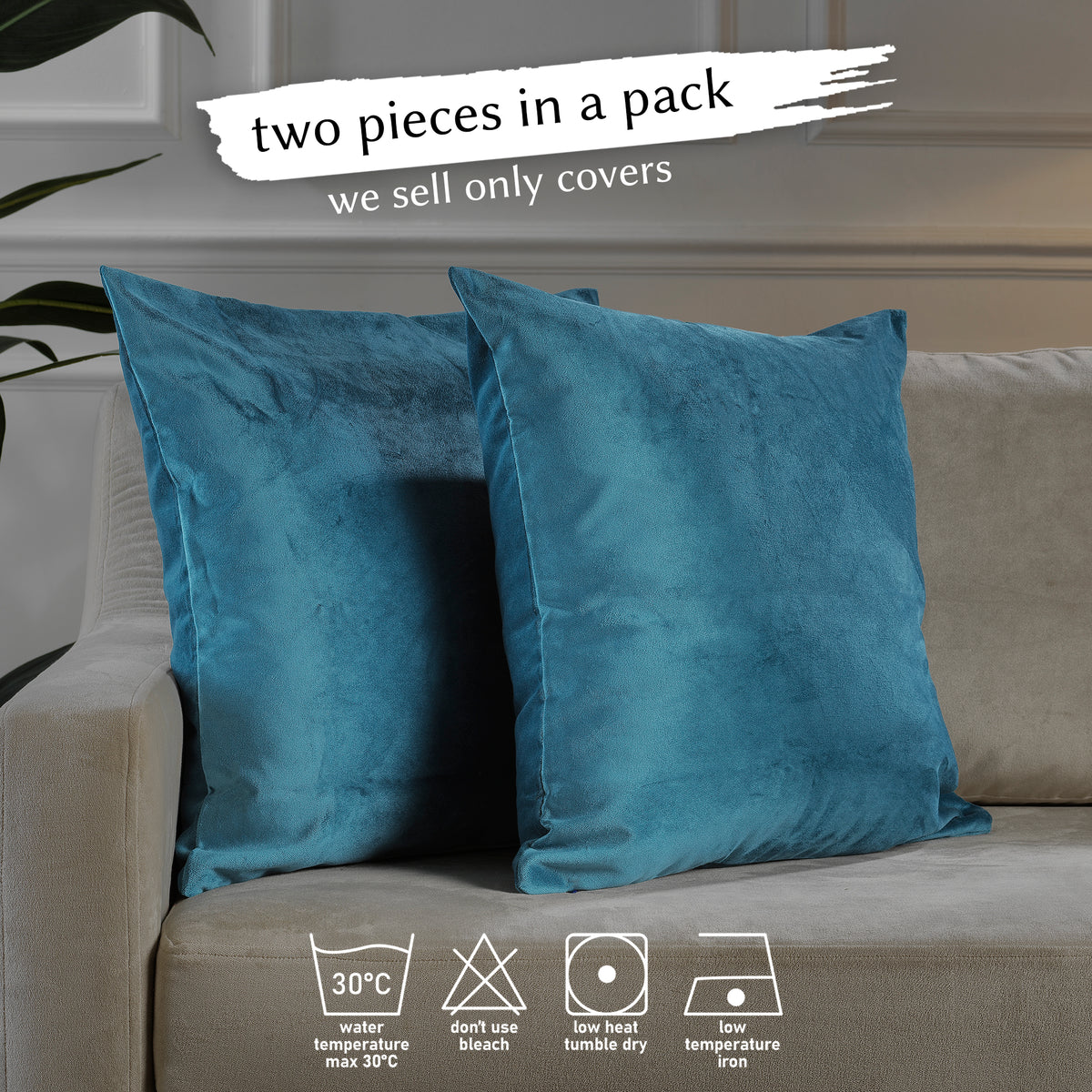 Matte Velvet Cushion Covers Set of 2 Hidden Zipper - Celestial Blue