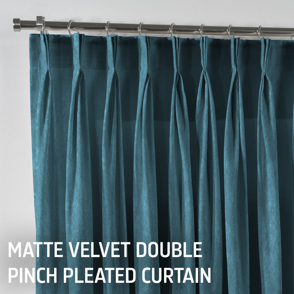 Matte Velvet Pinch Pleated Curtain Single Panel - Celestial Blue