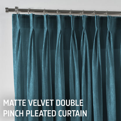 Matte Velvet Pinch Pleated Curtain Single Panel - Celestial Blue