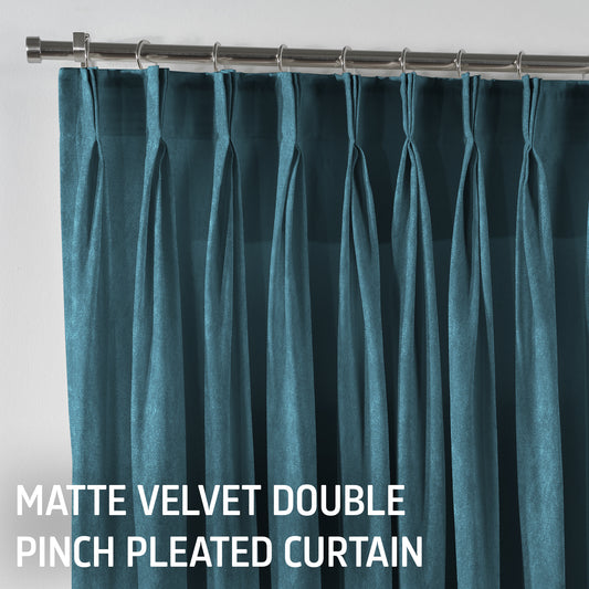 Matte Velvet Pinch Pleated Curtain Single Panel - Celestial Blue