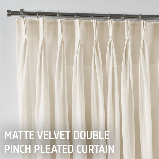 Matte Velvet Pinch Pleated Curtain Single Panel - Off White