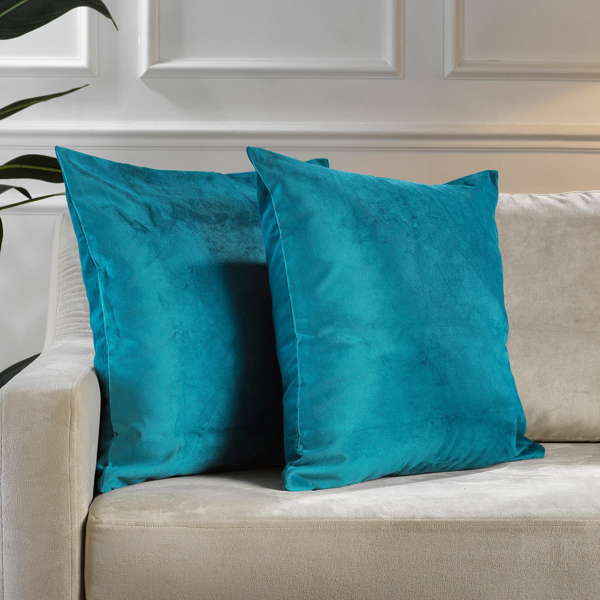 Matte Velvet Cushion Covers Set of 2 Hidden Zipper - Aqua Blue