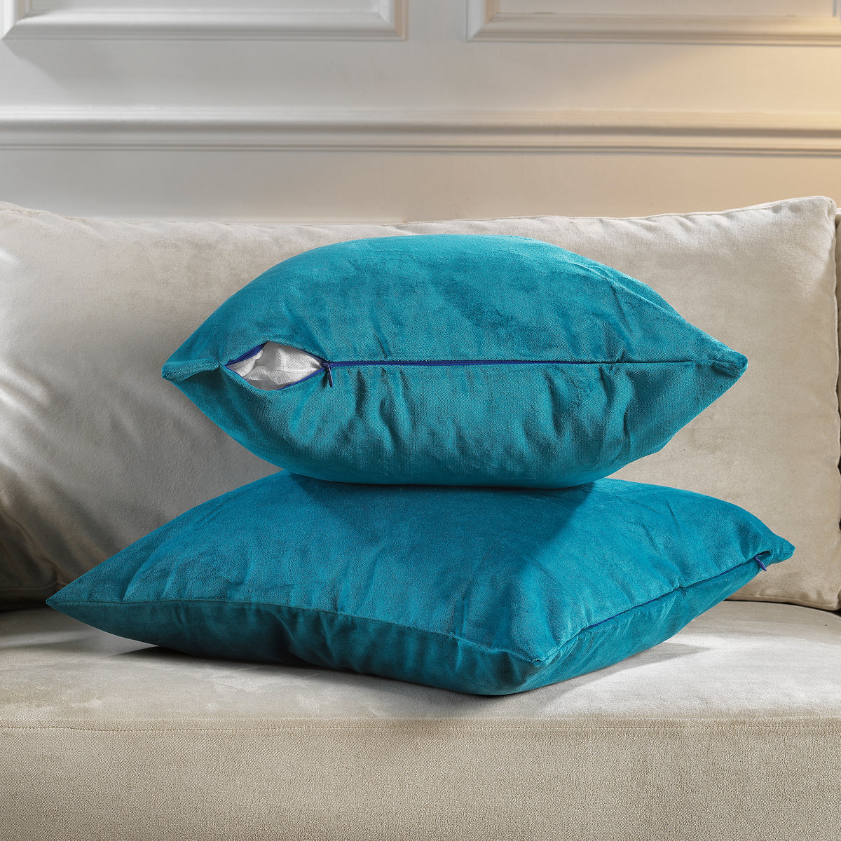 Matte Velvet Cushion Covers Set of 2 Hidden Zipper - Aqua Blue