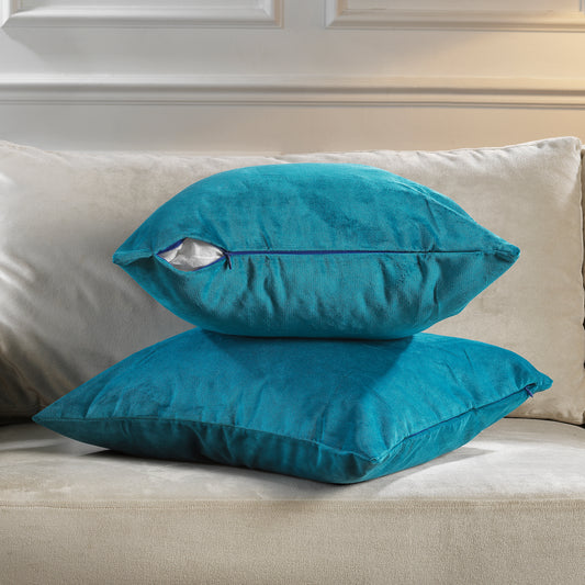 Matte Velvet Cushion Covers Set of 2 Hidden Zipper - Aqua Blue